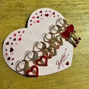 Superstar Accessories Heart Rhinestone 3 Pairs of Earrings